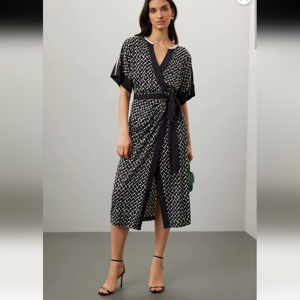 Diane Von Furstenburg Dorothea Black Midi Wrap Dress Size S
